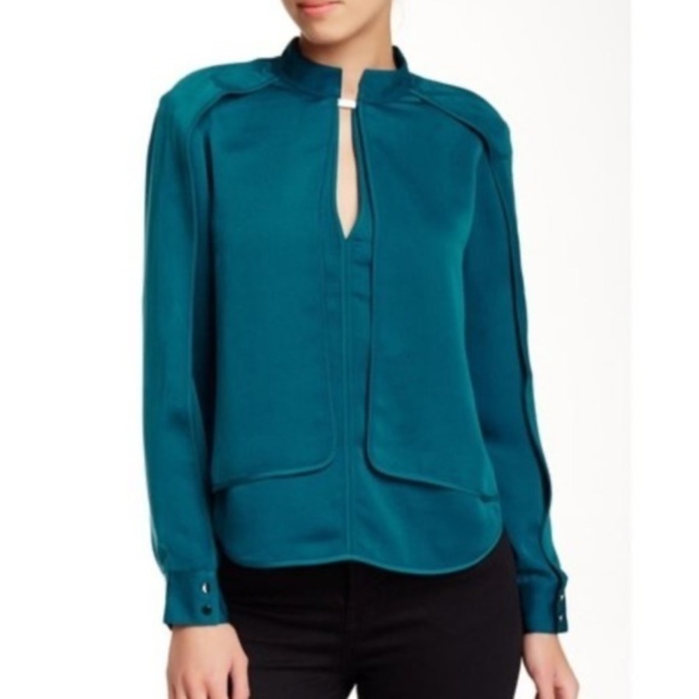 🇪🇸🐠Halston H Heritage NWT Green-Blue Cape Blouse Sz 2